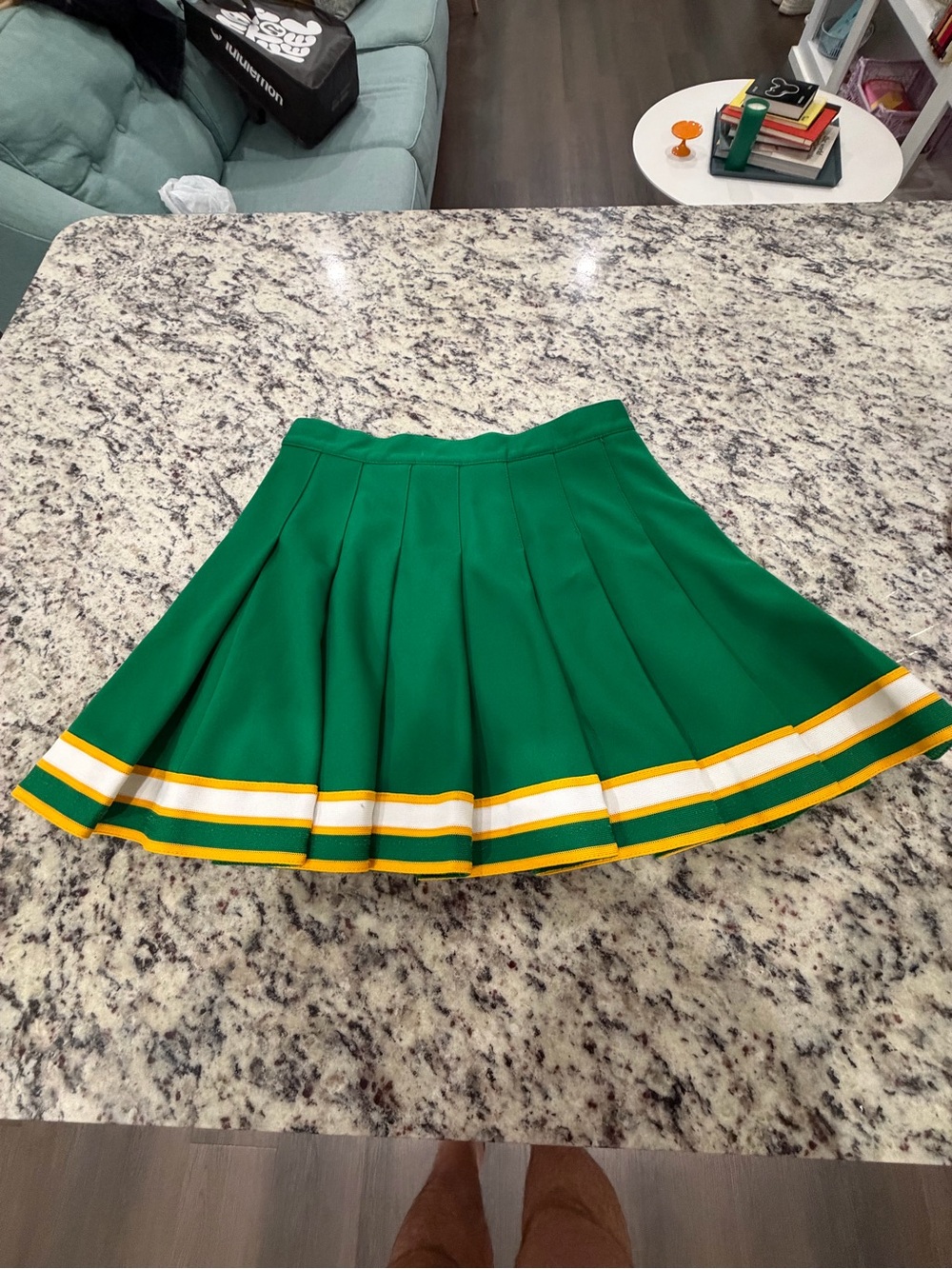 Vintage Green Pleated Cheer Skirt with Yellow and White Trim